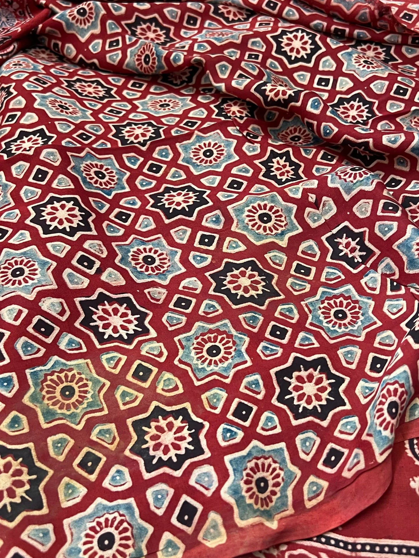 Pure Modal silk with Handblock Ajrakh prints – Maroon