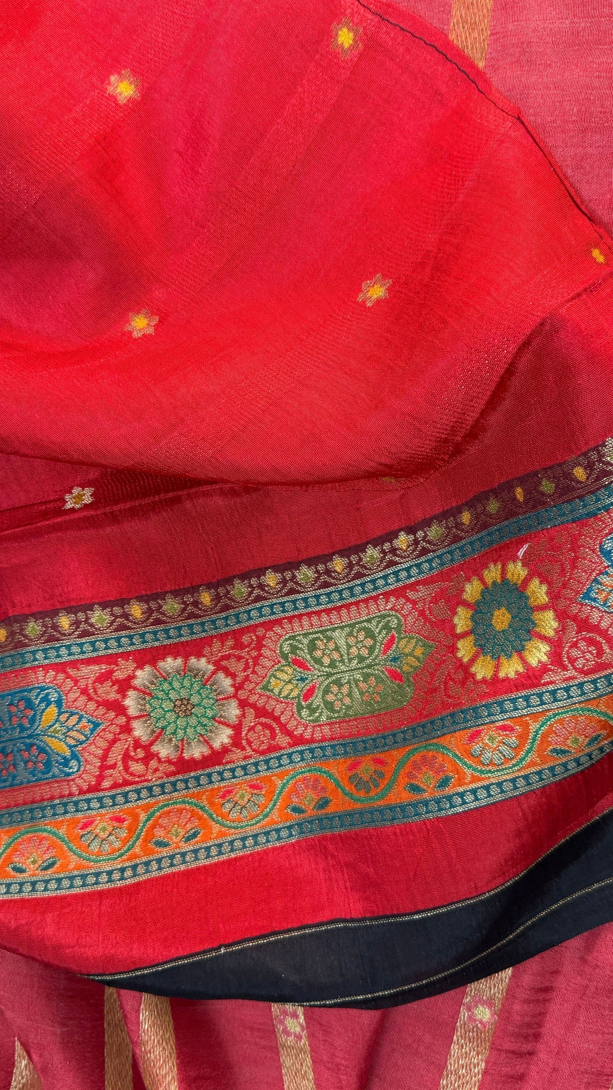Kashmiri Pashmina Kani Silk Saree – Black with Red Blouse