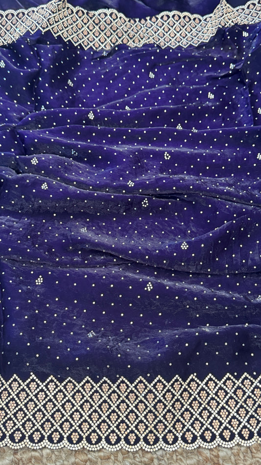 Deep Purple Party Wear Saree with Hand Embellished Stone Border