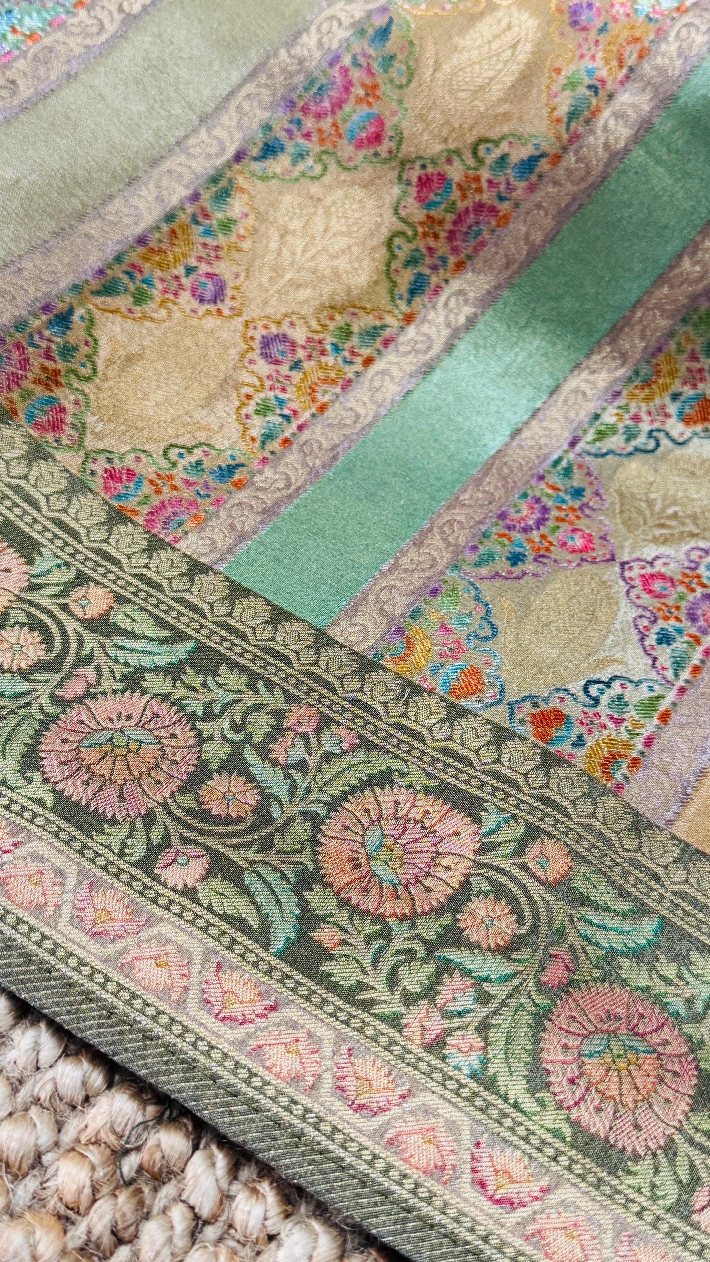 Pure Mellow Tissue Banarasi Silk Saree with Floral Patterns-Gold
