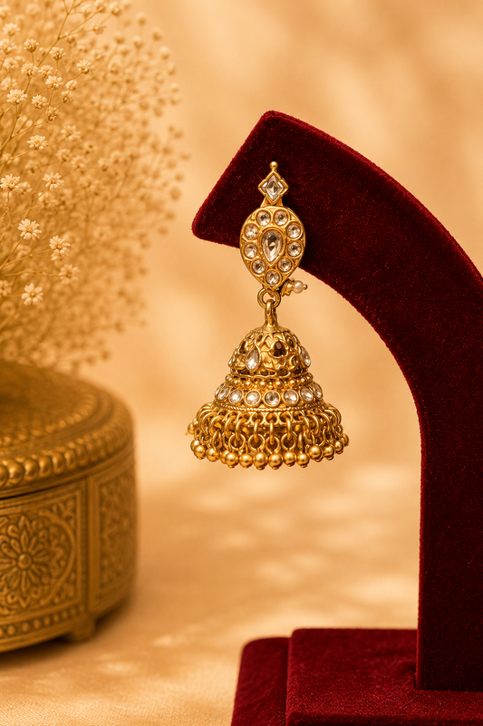 Antique Jhumka with White Stones & Mango Design