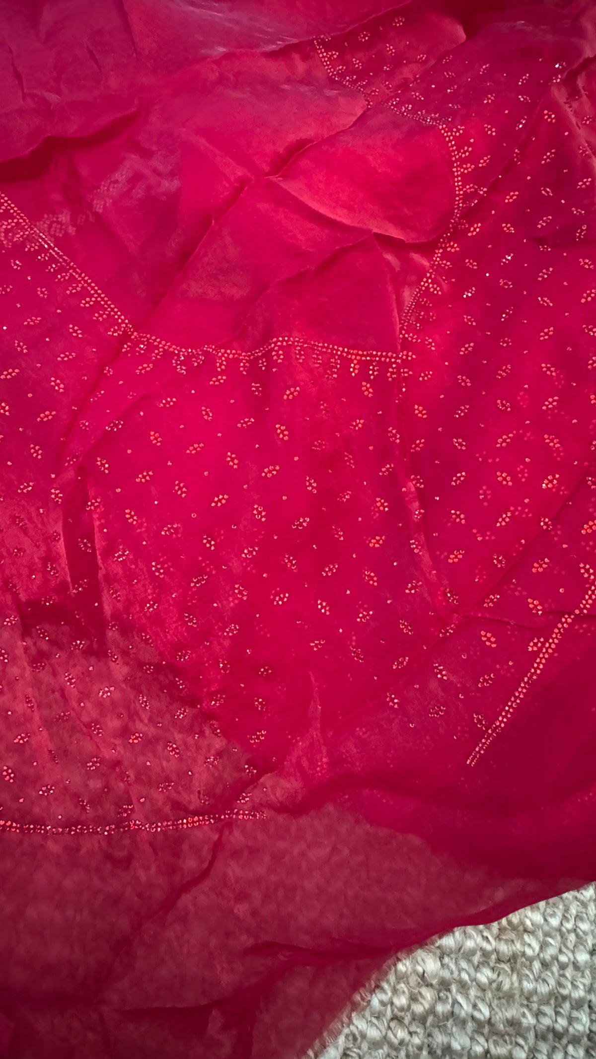 Red Party Wear Saree with Hand Embellished Stone Border