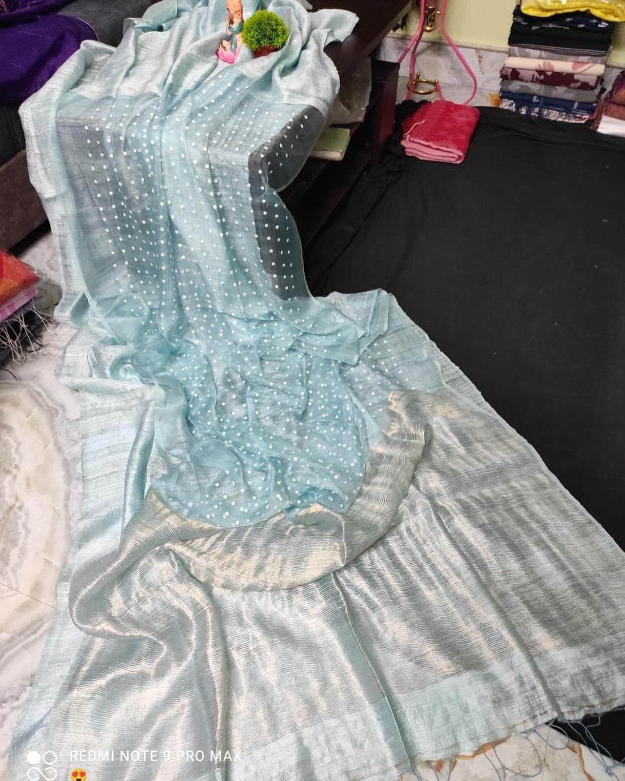 Aqua Blue Pure Muslin Matka Silk Saree|Silk Mark Certified
