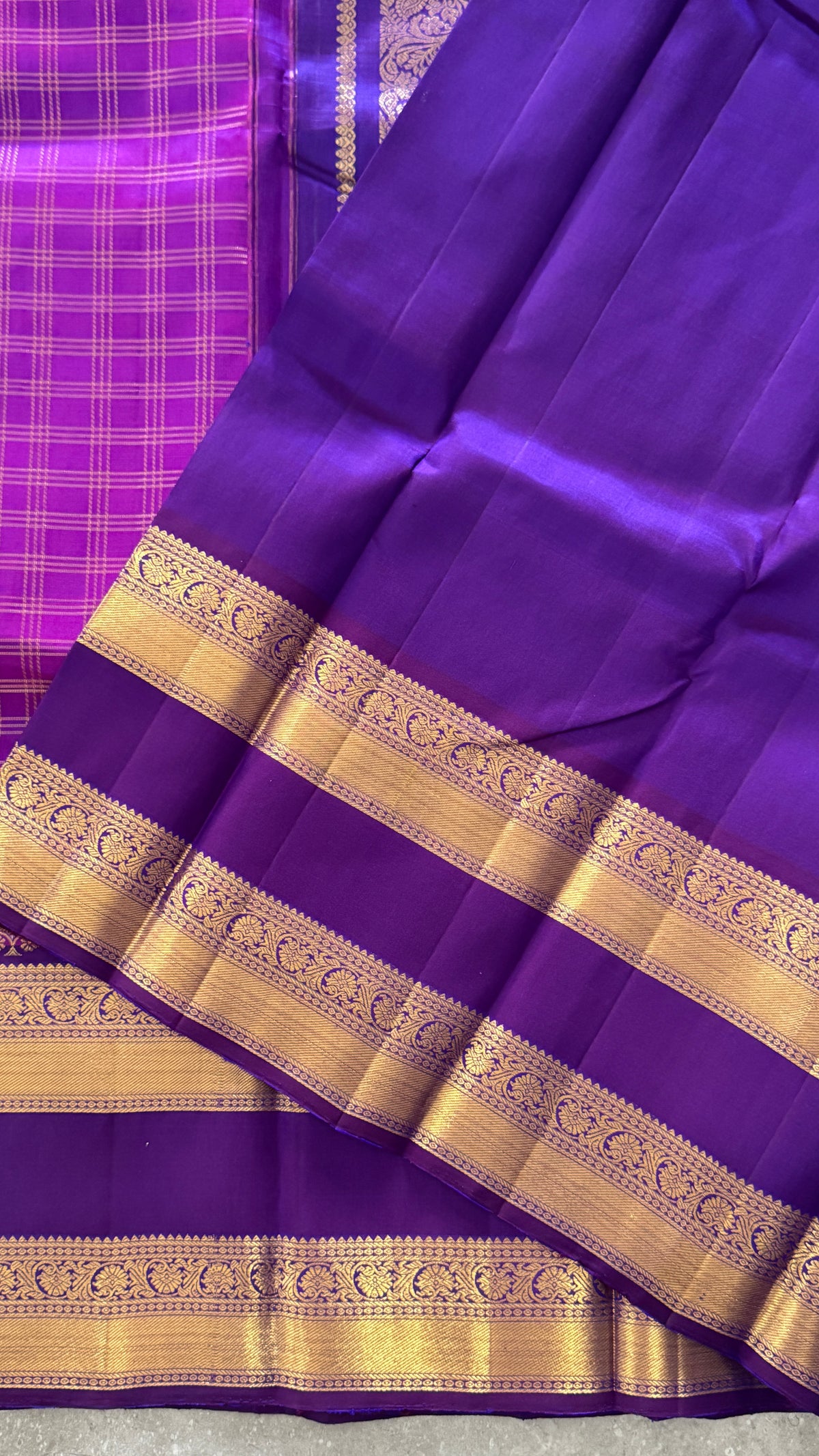 Vintage Wash Pure Kanchipuram Silk Saree – Regal Purple with Royal Purple Contrast | Silk Mark Certified