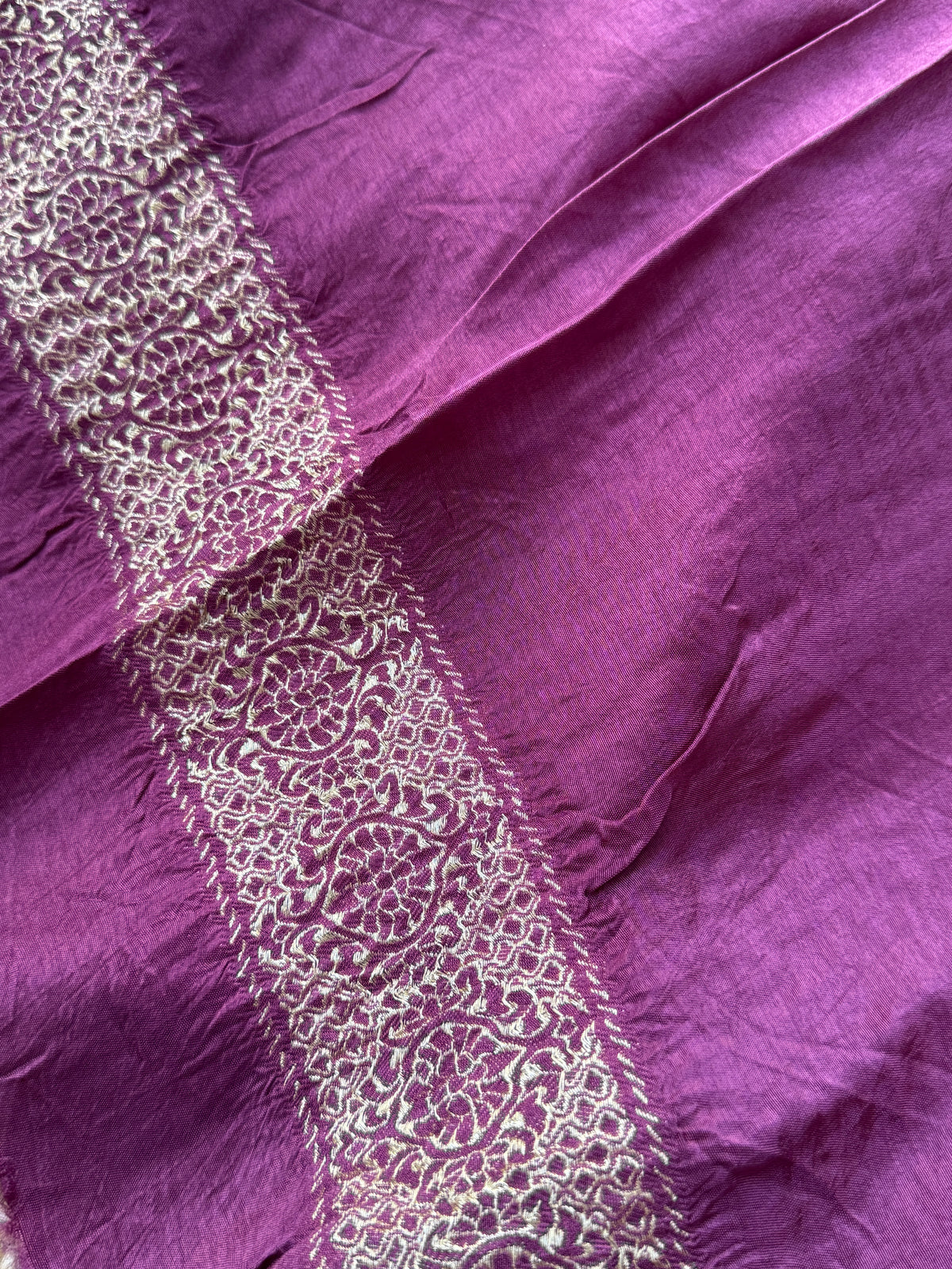 Crushed Munga Silk Banarasi Saree – Wine with Self-Turning Border