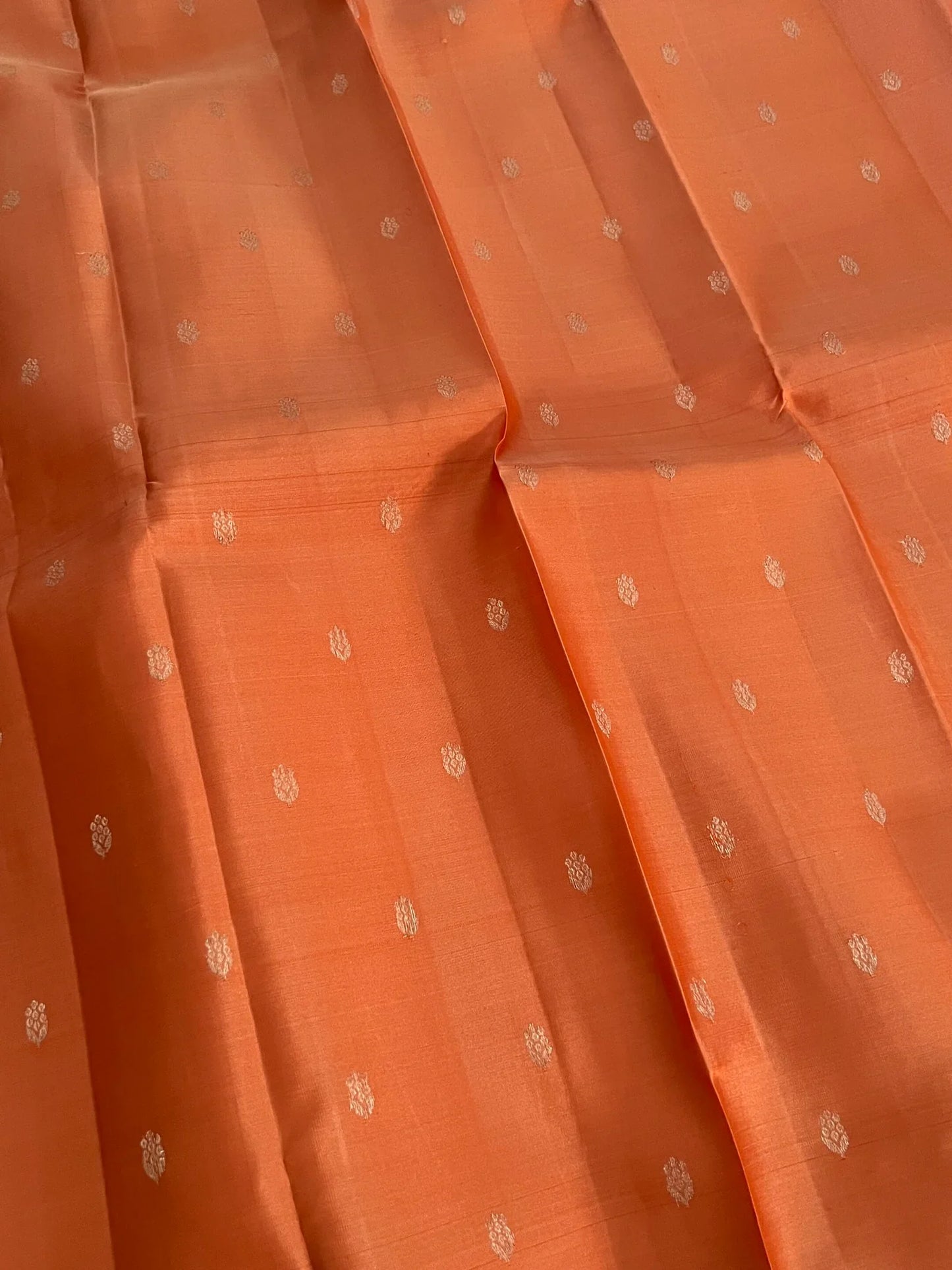 Dark Peach Pure Kanchipuram Silk Saree with Silver Zari Motifs Silk Mark Certified