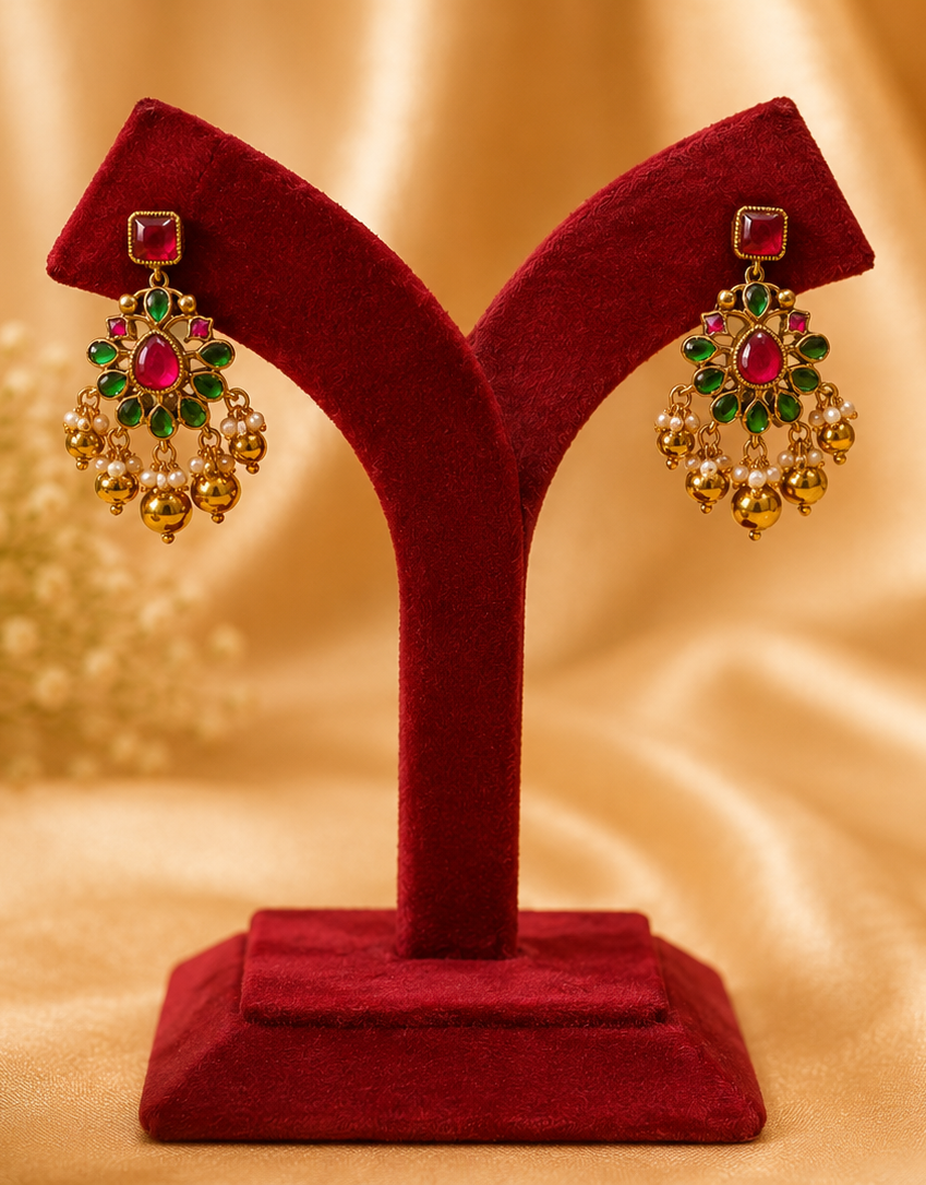 Statement Royal Emerald & Ruby Jadau Choker Set with Earrings