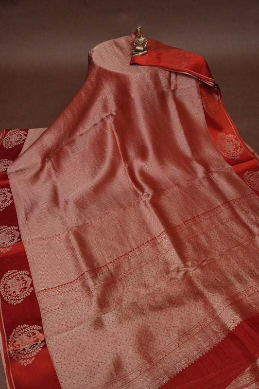 Burnt Orange Soft Banarasi Silk Saree with Traditional Elephant Motifs