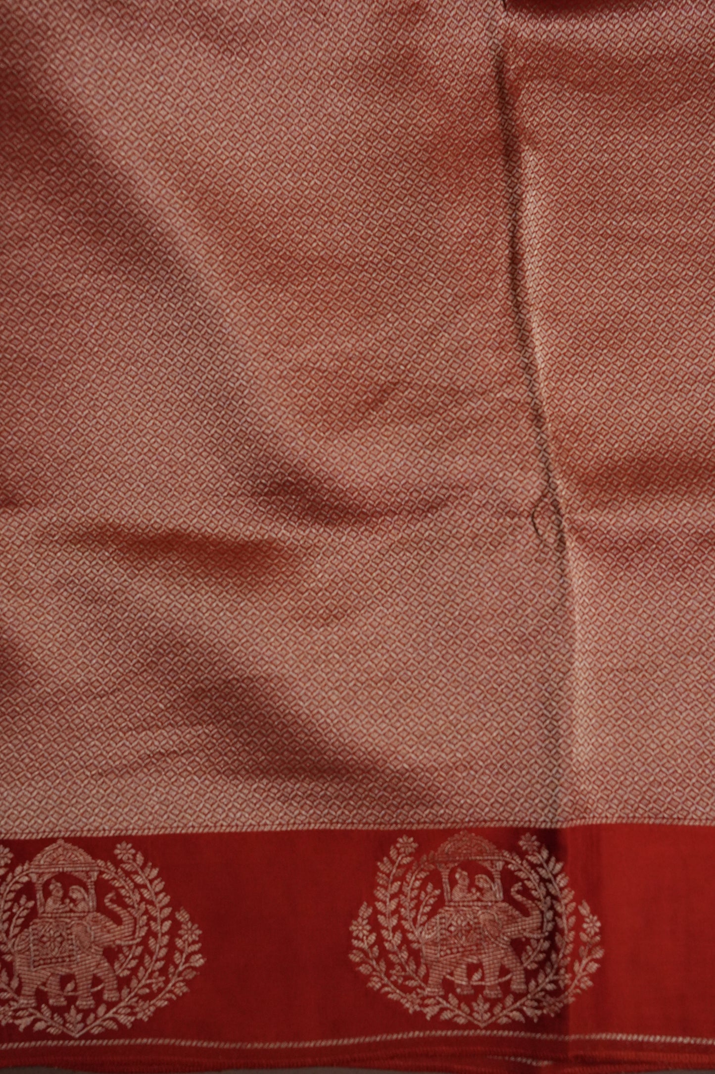 Burnt Orange Soft Banarasi Silk Saree with Traditional Elephant Motifs