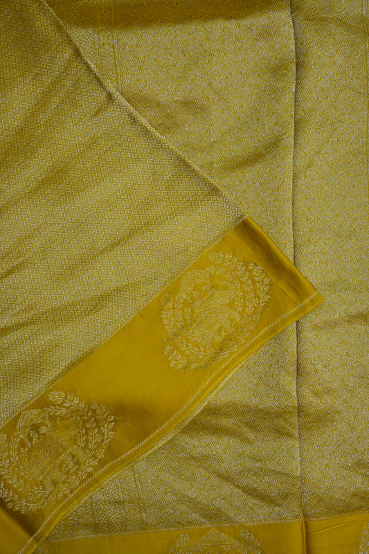 Sunshine Yellow Soft Banarasi Silk Saree with Traditional Elephant Motifs