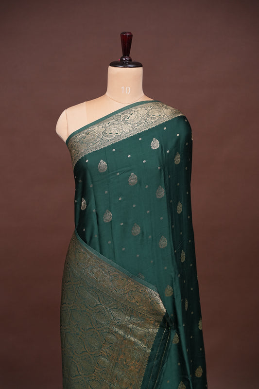 Banarasi Mashru Silk Saree - Emerald Green