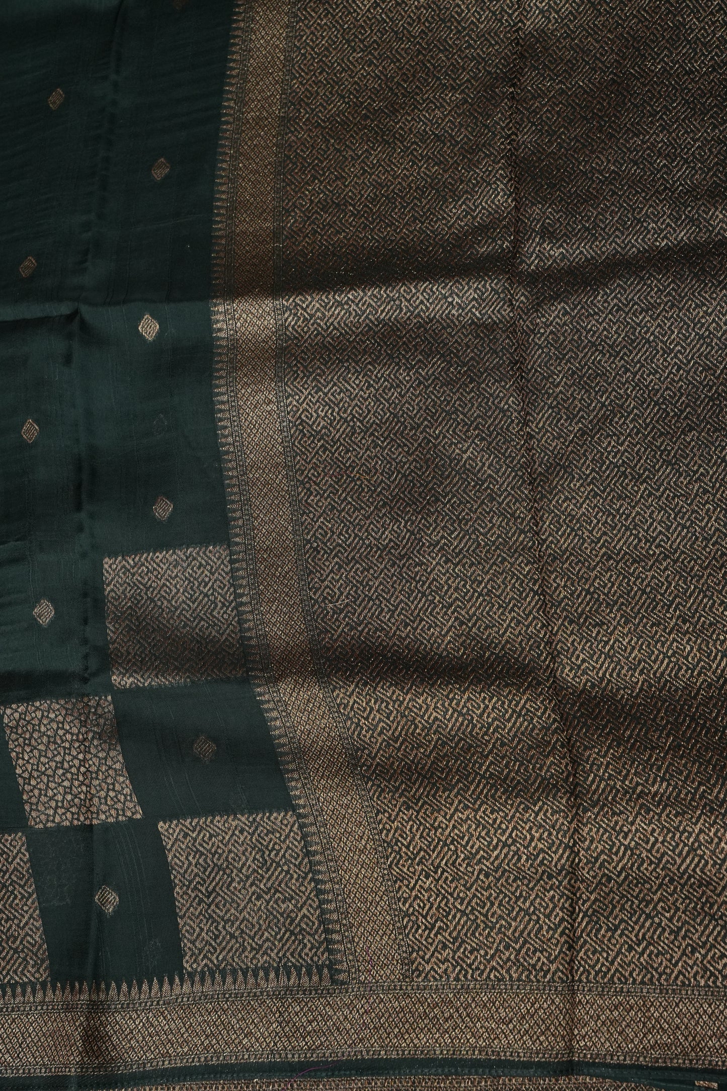 Forest Green Semi Tussar Raw Silk Saree with Gold Woven Elegance