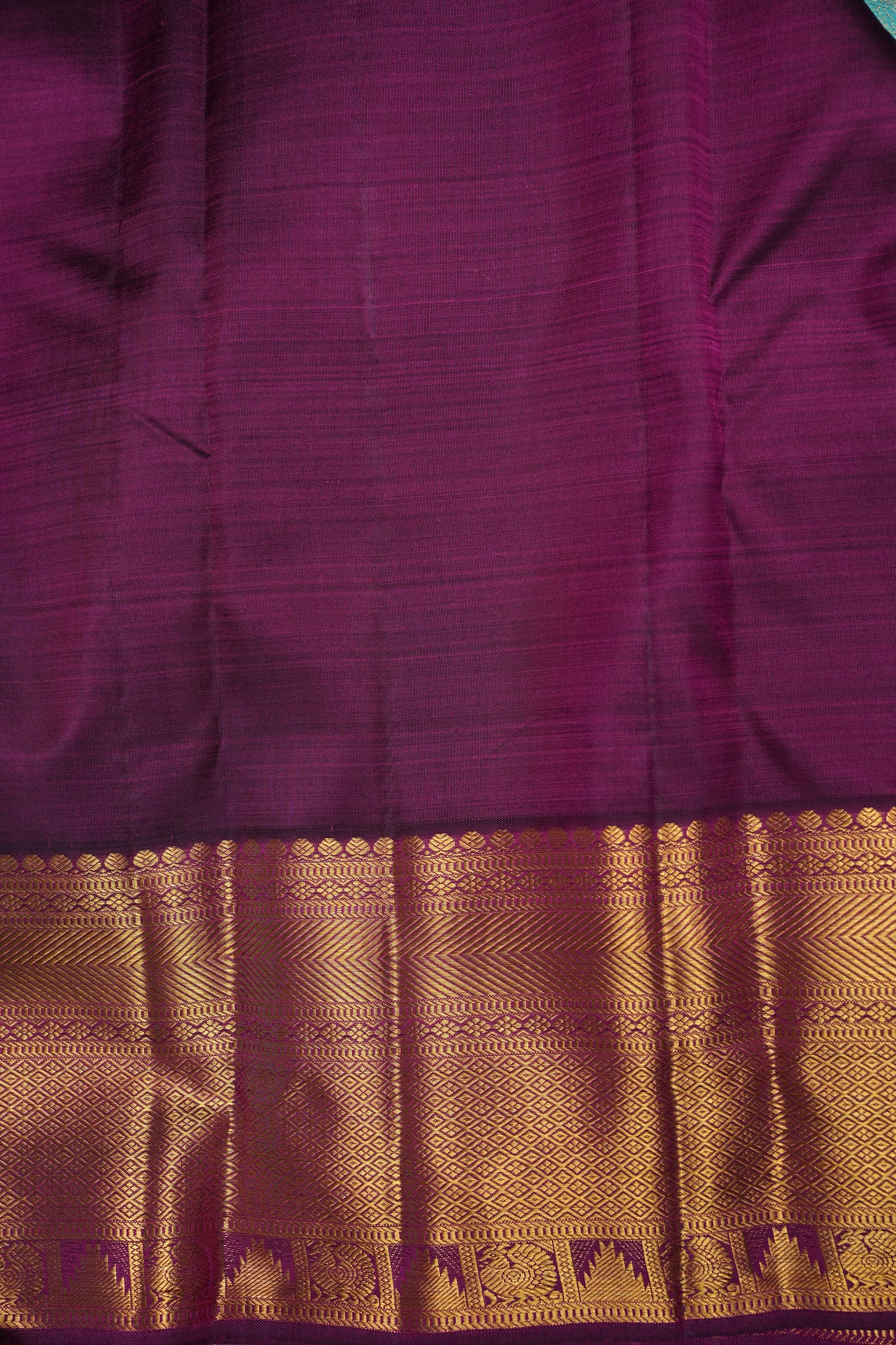 Aqua Blue Pure Kanchivaram Silk Saree with Contrast Purple Border & Rich 2 Gram Zari|Silk Mark Certified