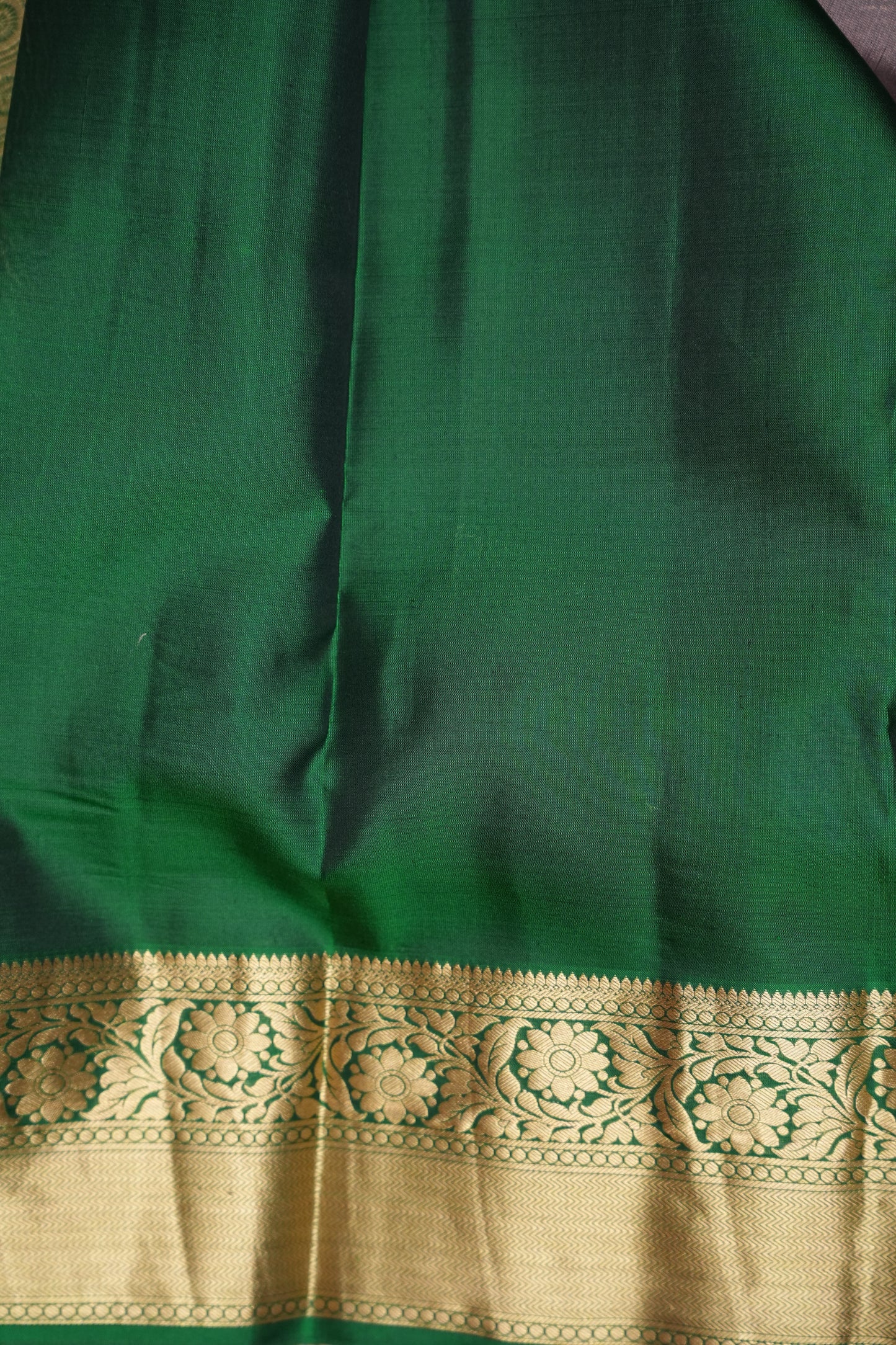 Champagne Gold and Emerald Green Pure Kanchivaram Silk Saree with Rich Zari Weave|Silk Mark Certified