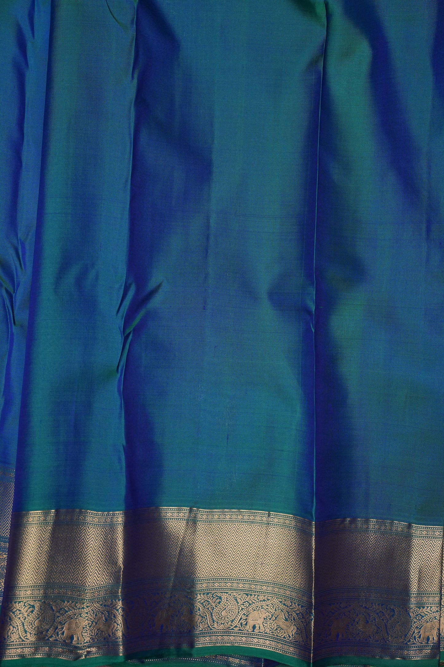 Teal & Blue Pure Kanchivaram Silk Saree with Rich Gold Zari Weave|Silk Mark Certified