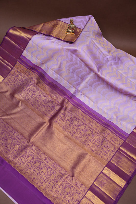 Lavender with Purple Pure Kanchivaram Silk Saree in 2 Gram Rich Gold Zari Weave|Silk Mark Certified