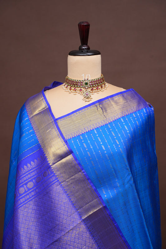Royal Blue Pure Kanchivaram Silk Saree with Gold Zari|Silk Mark Certified