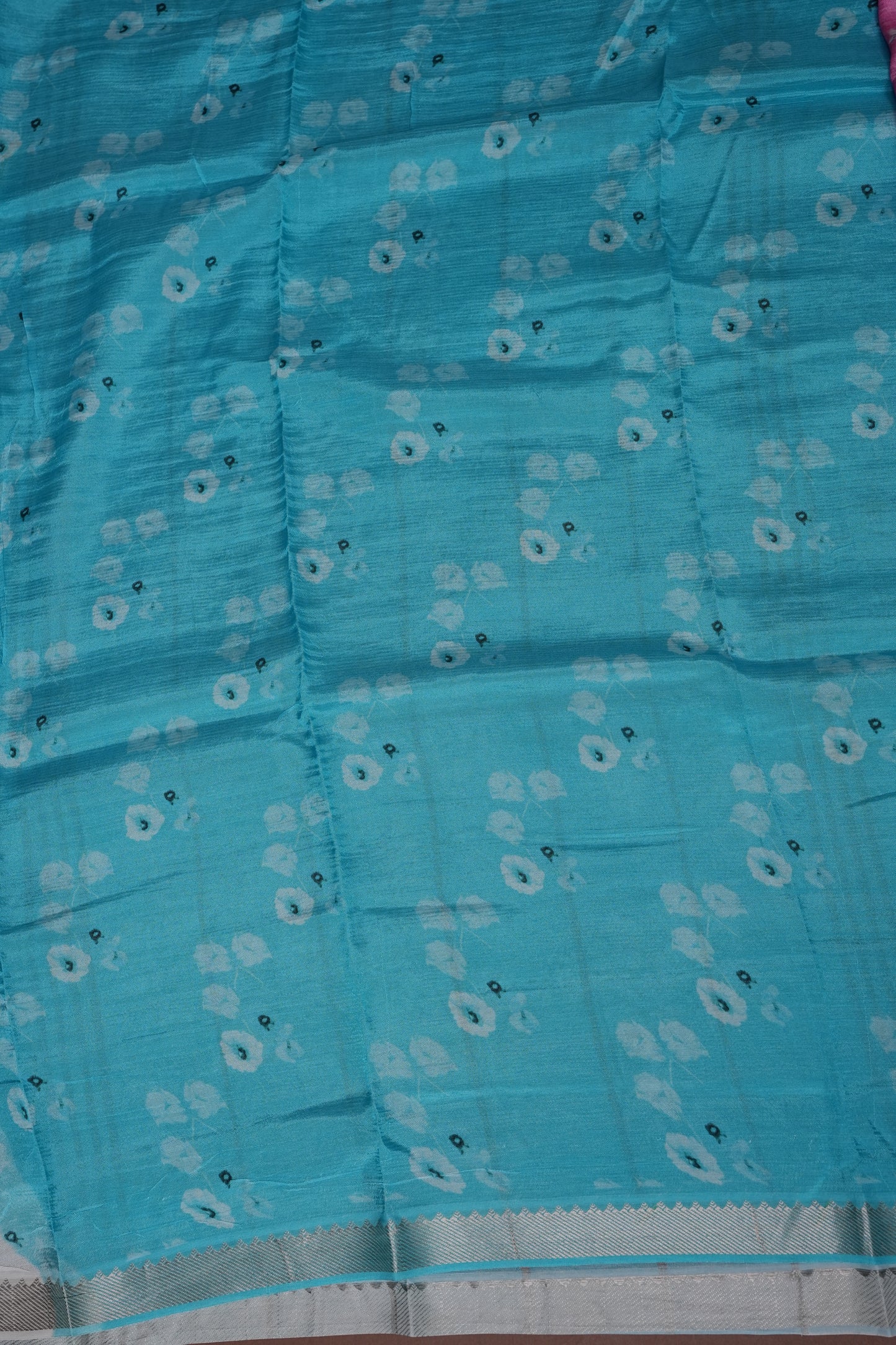 Mangalagiri Printed Silk Saree - Rose Pink & Aqua Blue
