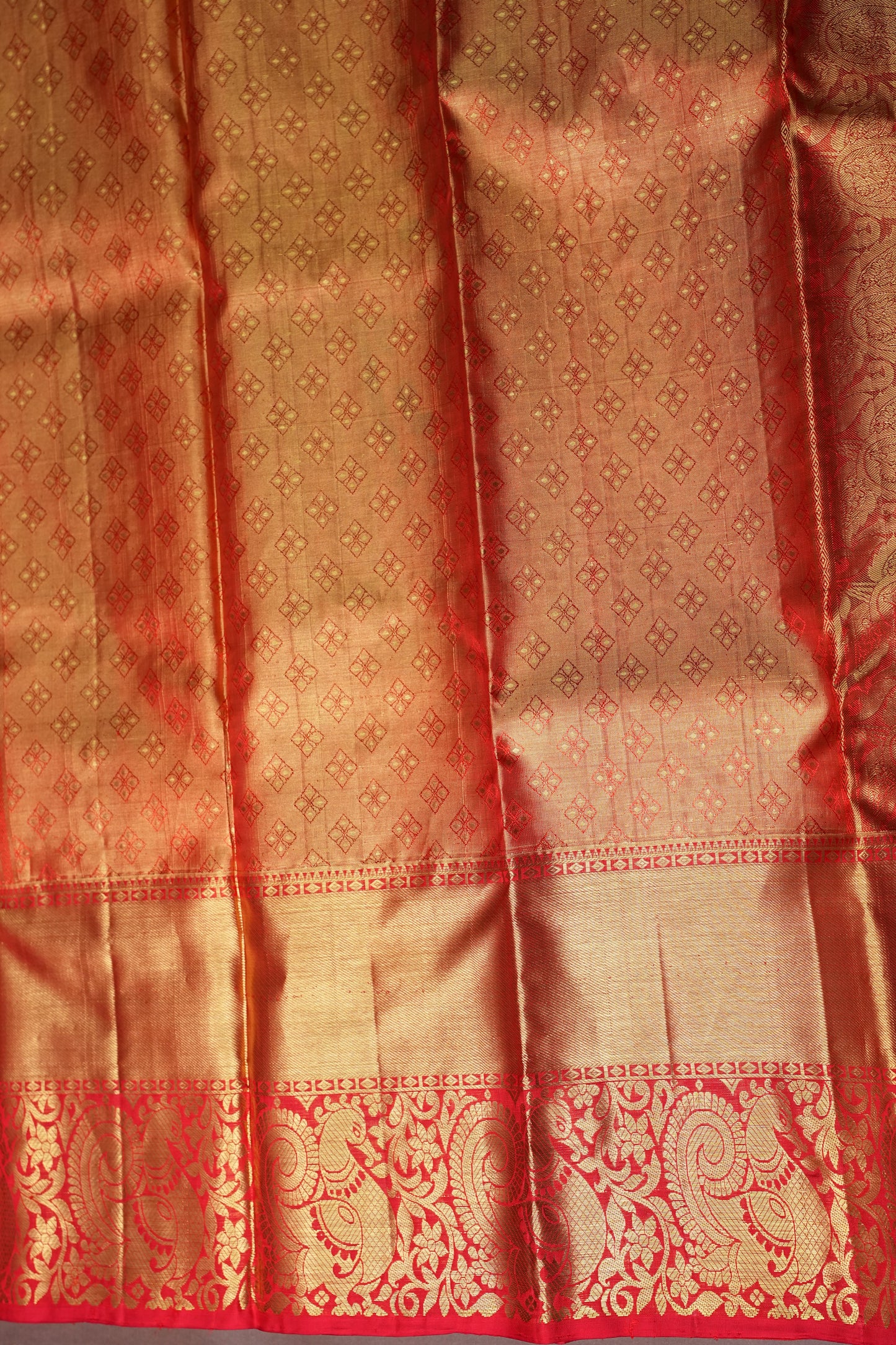 Pistachio Green & Red Pure Tissue Kanchipuram Silk Saree|Silk Mark Certified