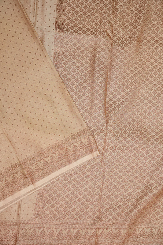 Satin Georgette Banarasi Saree with Antique Buttas & Border – Ivory