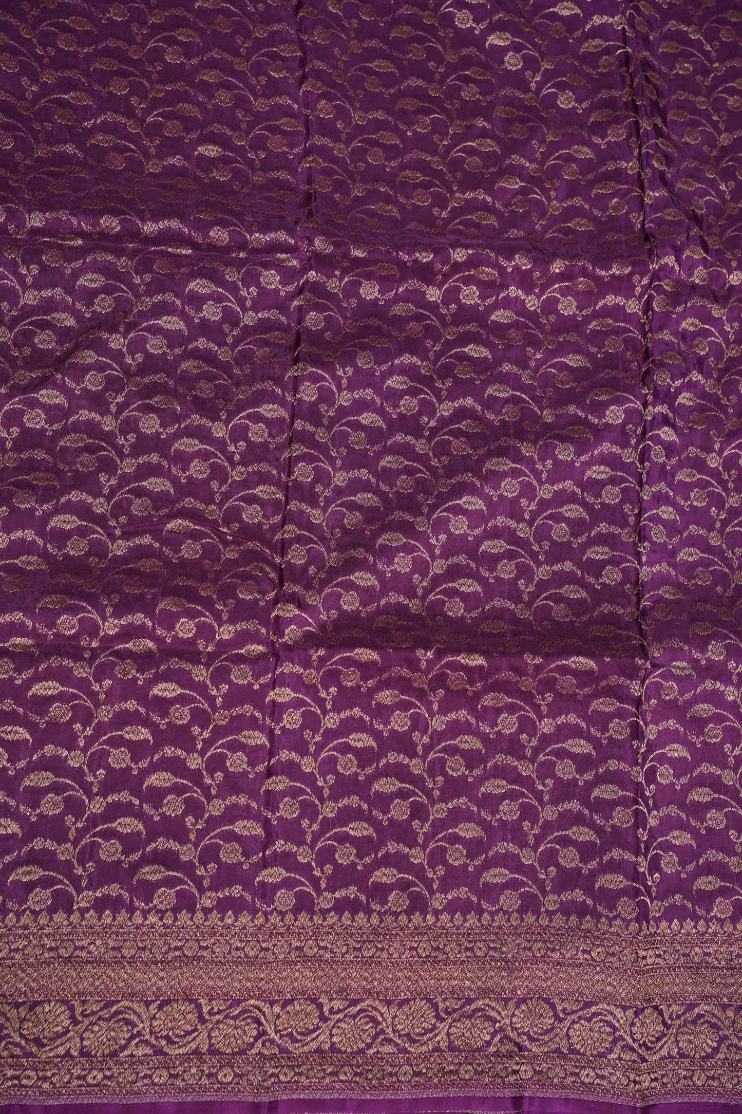 Khaddi Georgette Crepe Silk Saree with Antique Border – Mehendi Yellow & Magenta