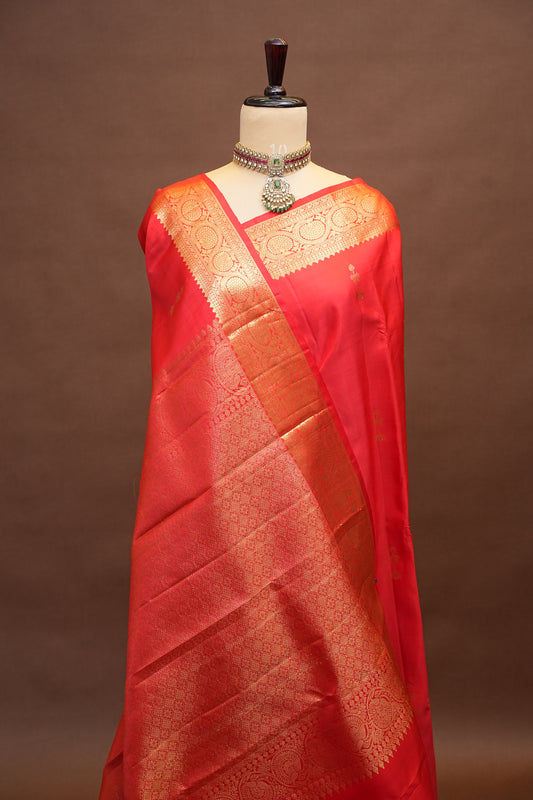 Vibrant Red Pure Kanchivaram Silk Saree with Rich Gold Zari Weave|Silk Mark Certified