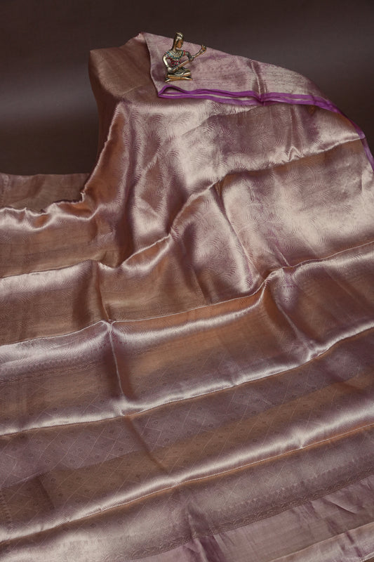 Pure Organza Tissue Banarasi Silk Saree – Onion Pink with Purple Border | Silk Mark Certified