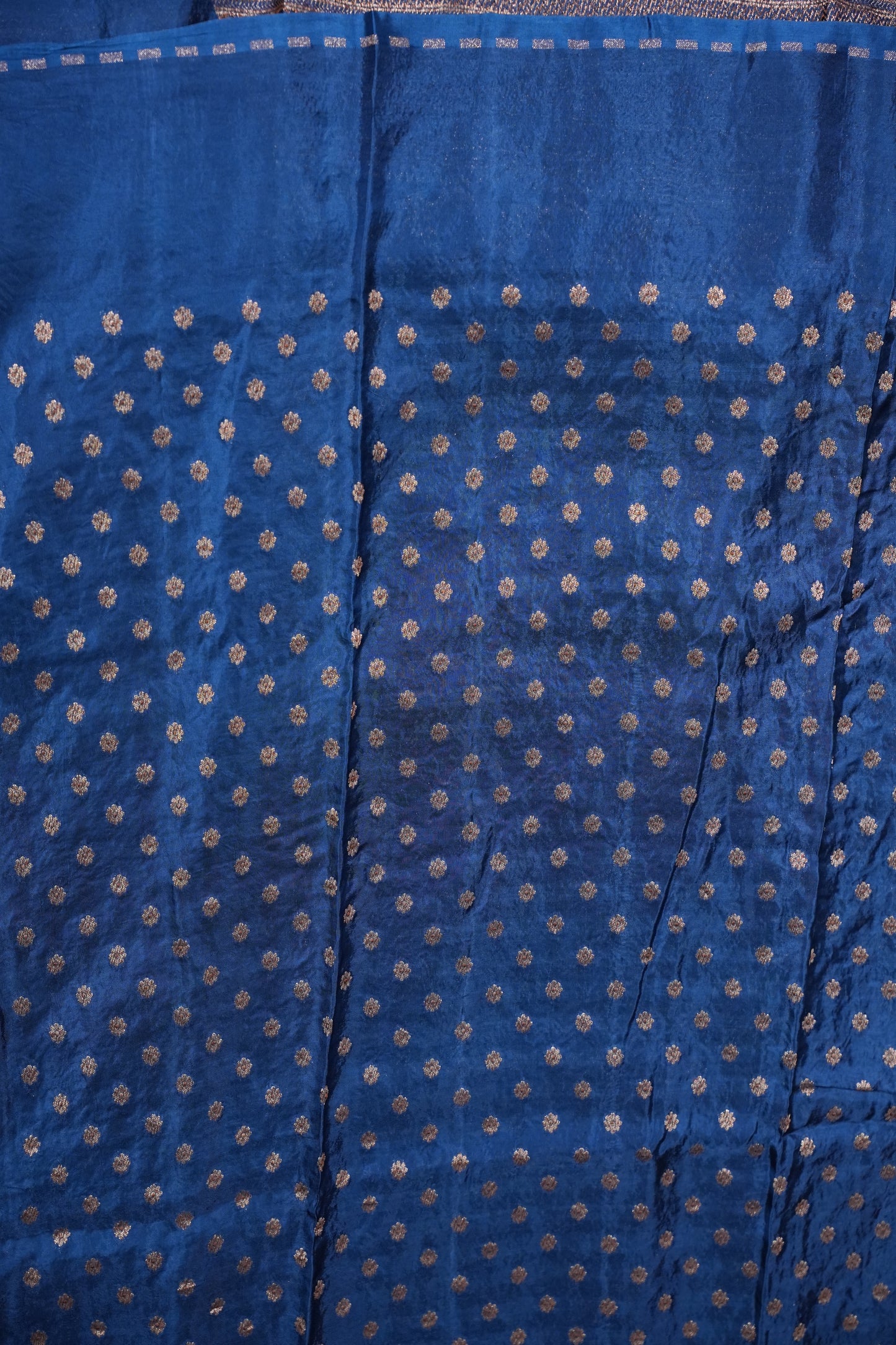 Khaddi Georgette Crepe Silk Saree with Antique Border – Peacock Blue