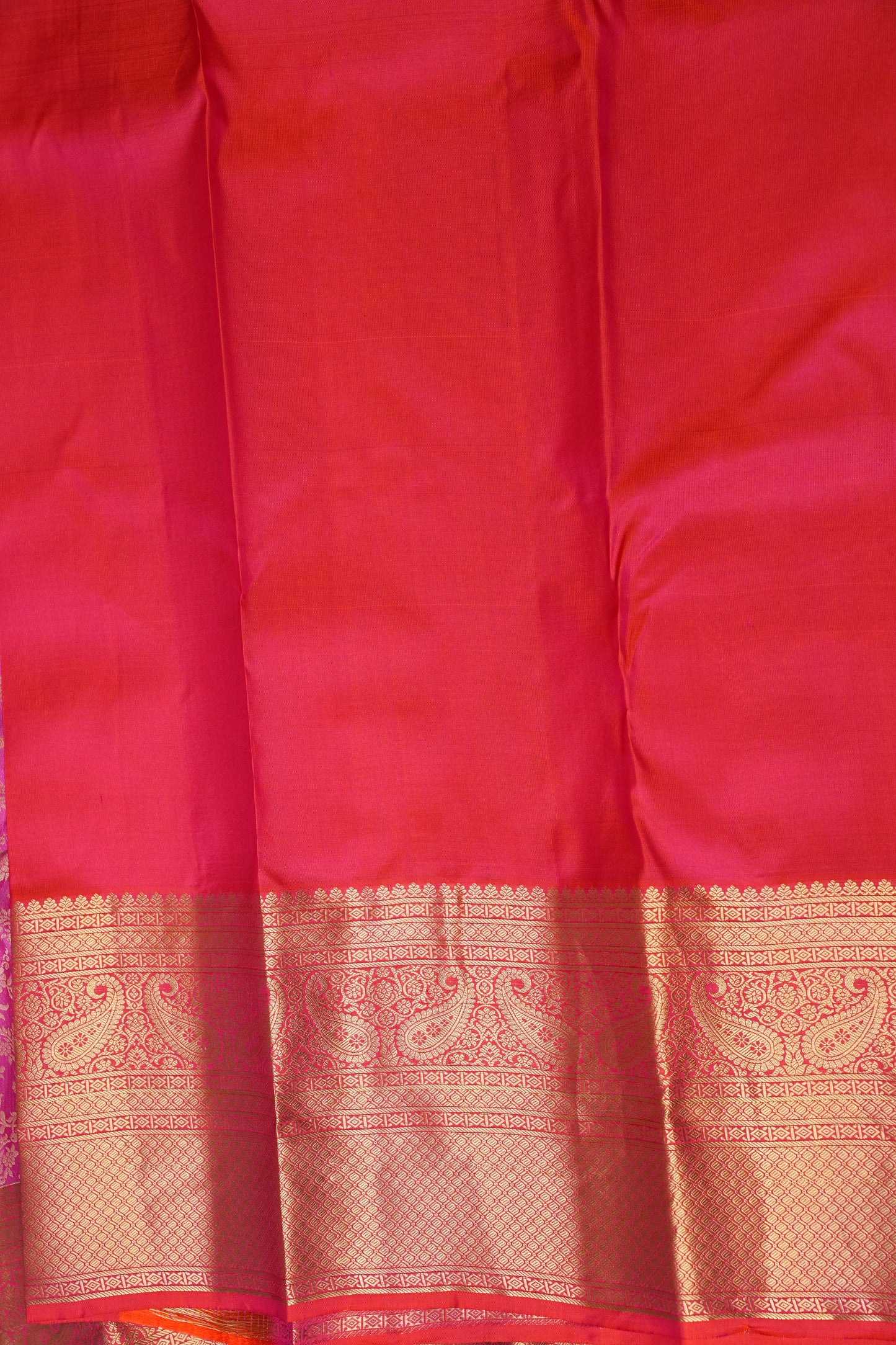 Pure Kanchivaram Silk Saree with Rich Gold Zari Weave - Candy Pink & Orange
