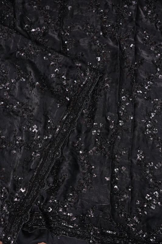 Midnight Black Sequin Embroidered Party Wear Saree|Subarnam's Exclusive