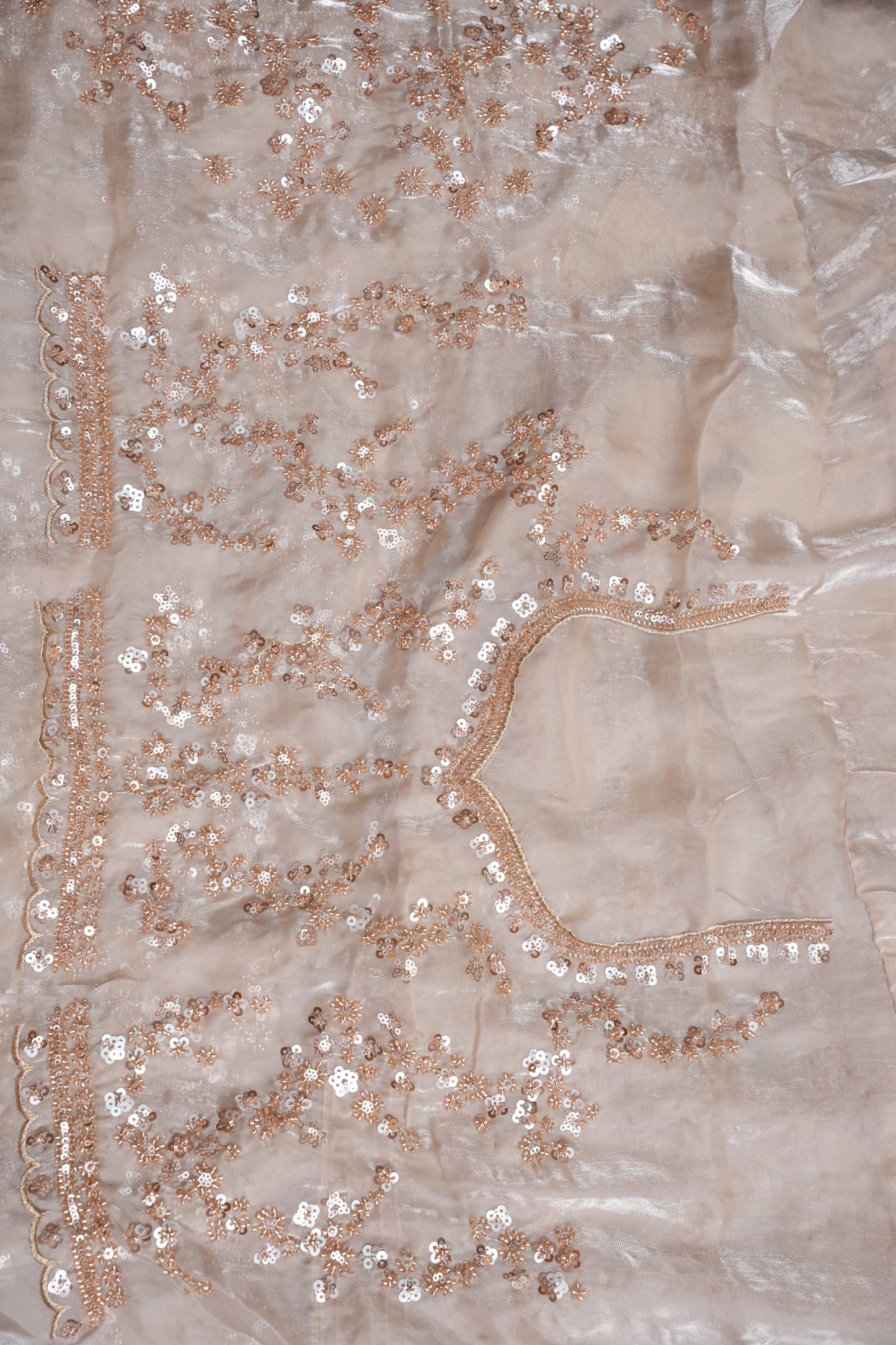Champagne Blush Sequin Embroidered Party Wear Saree|Subarnam's Exclusive