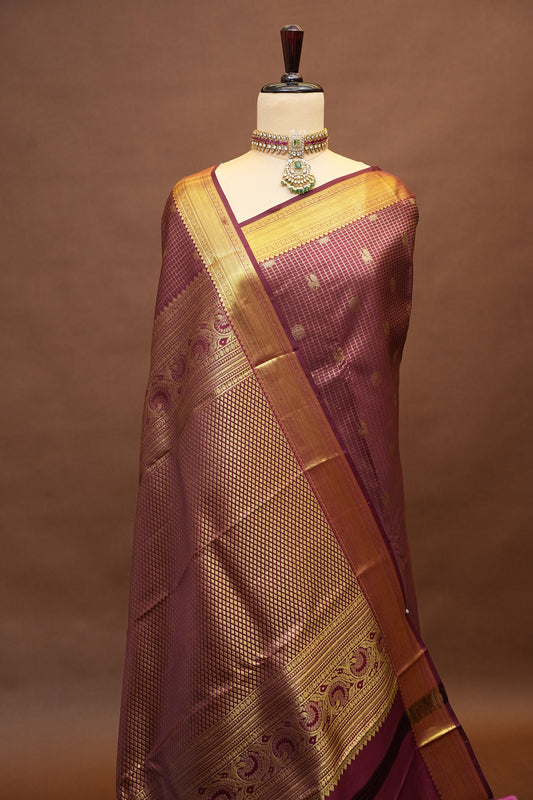 Maroon Pure Kanchivaram Silk Saree with Rich Gold Zari Weave|Silk Mark Certified.
