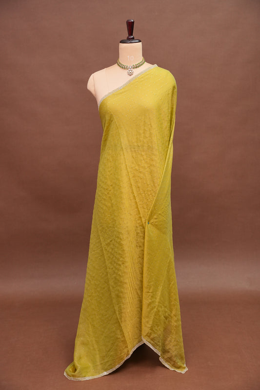 Lime Green Crystal Embellished Party Wear Saree
