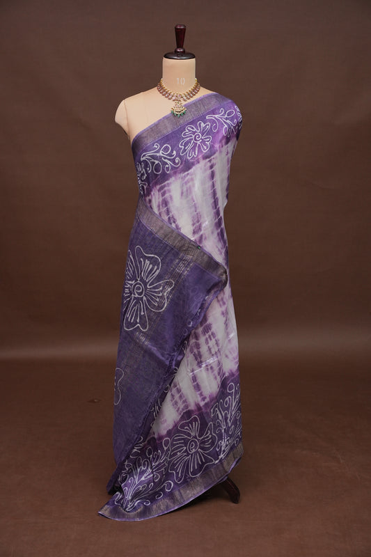 Mangalagiri Silk Shibori Tie & Dye Saree - Lavender