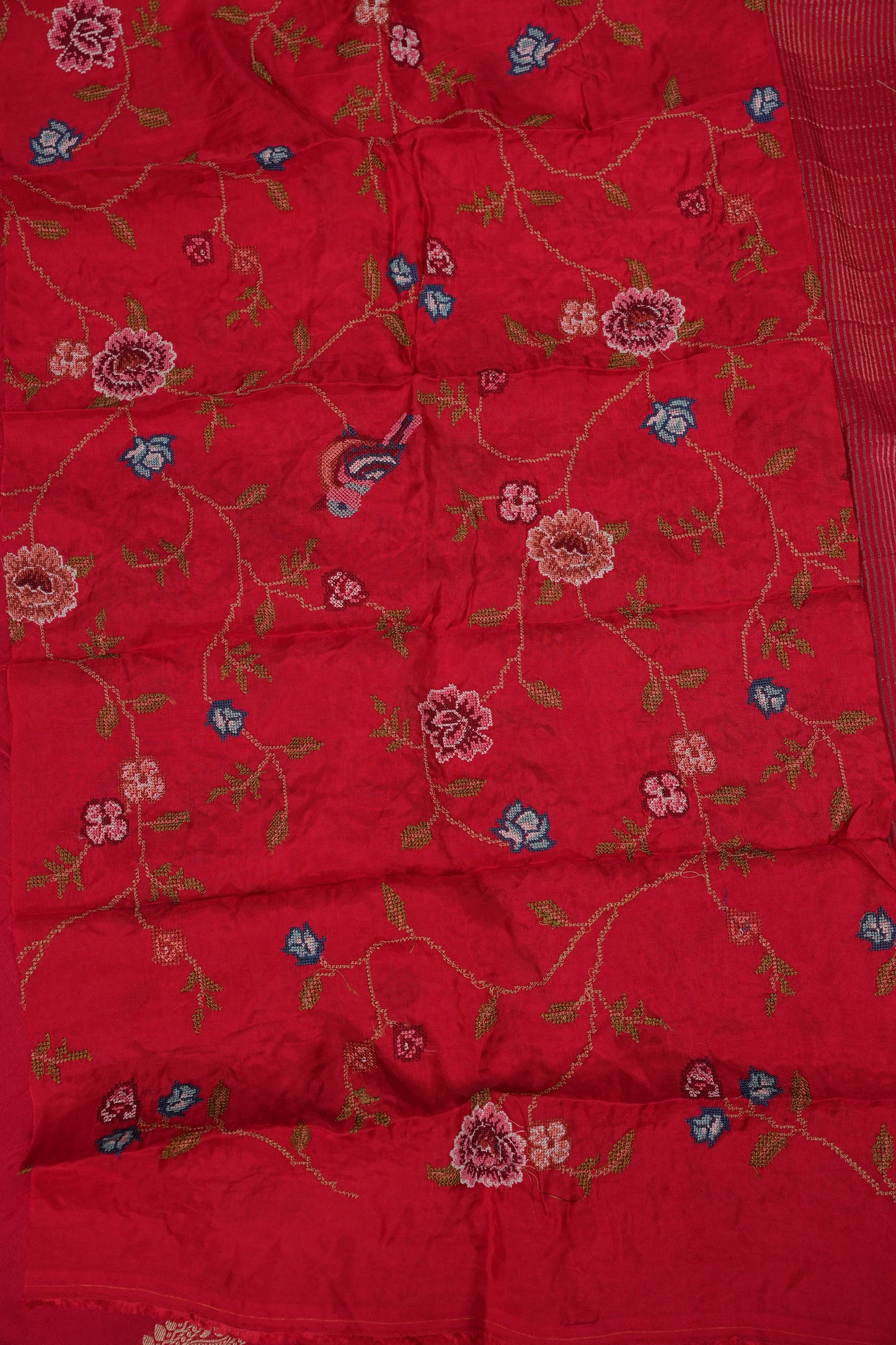 Deep Red Crepe Silk Saree with Embroidered Blouse