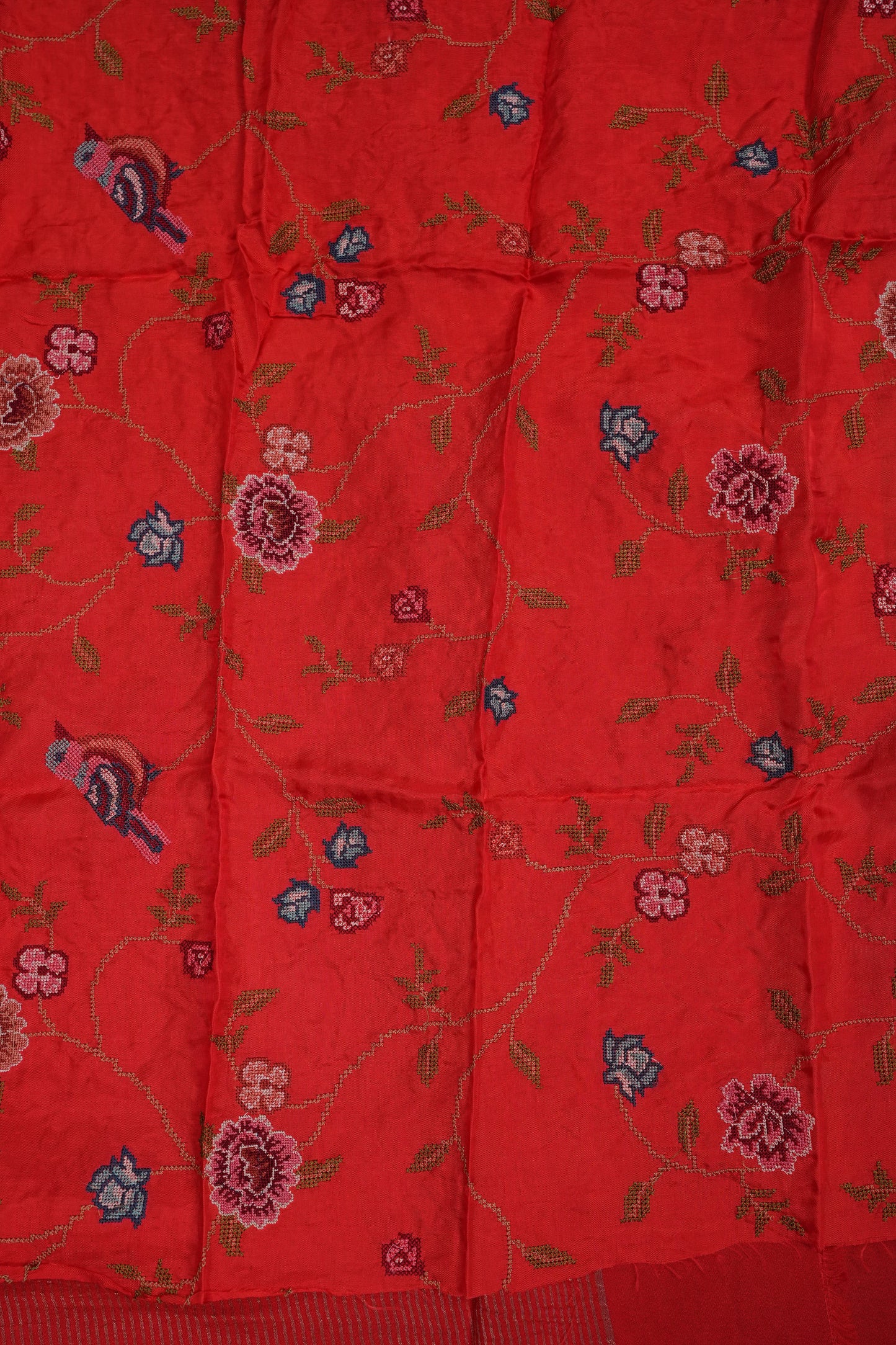 Bright Red Crepe Silk Saree with Embroidered Blouse