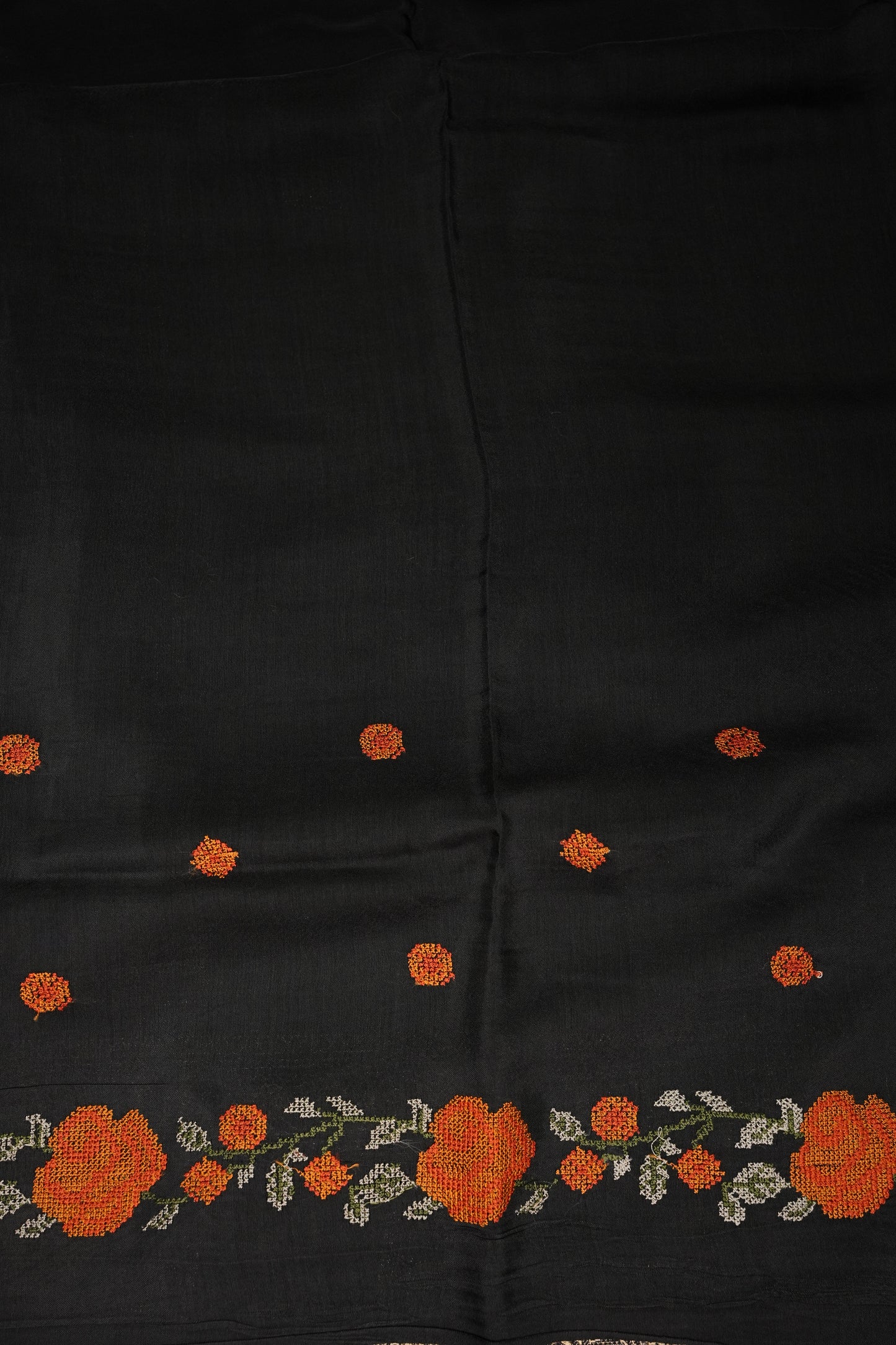 Crepe Silk Saree with Embroidered Border - Black