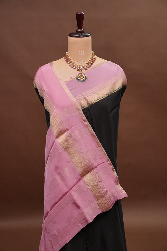 Plain Crepe Silk Saree - Black & Pink