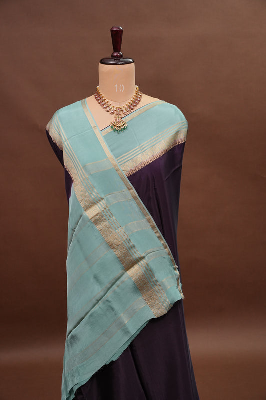 Plain Crepe Silk Saree - Deep Brinjal Purple