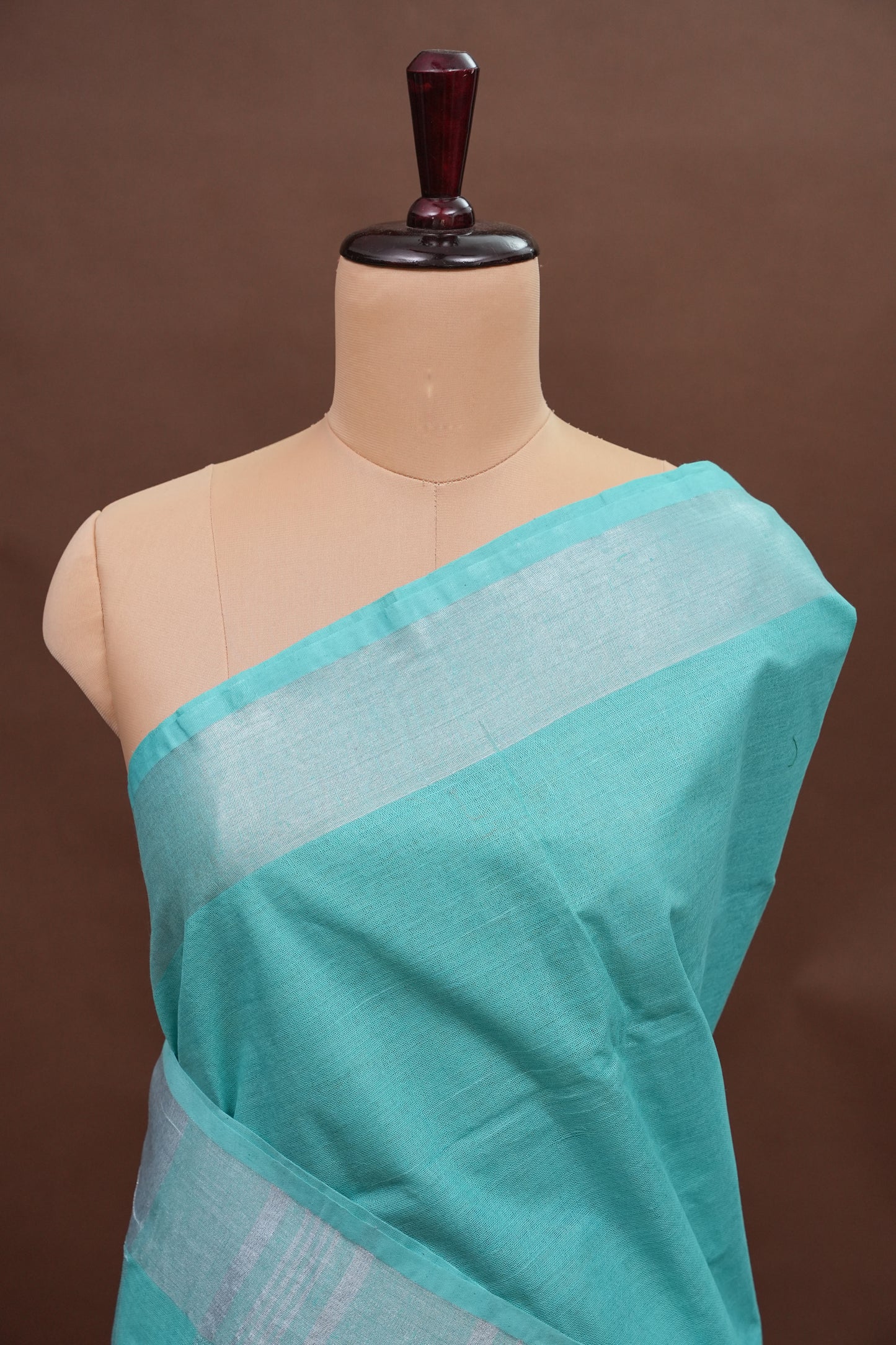 Pure Linen Saree with Tassles - Turquoise