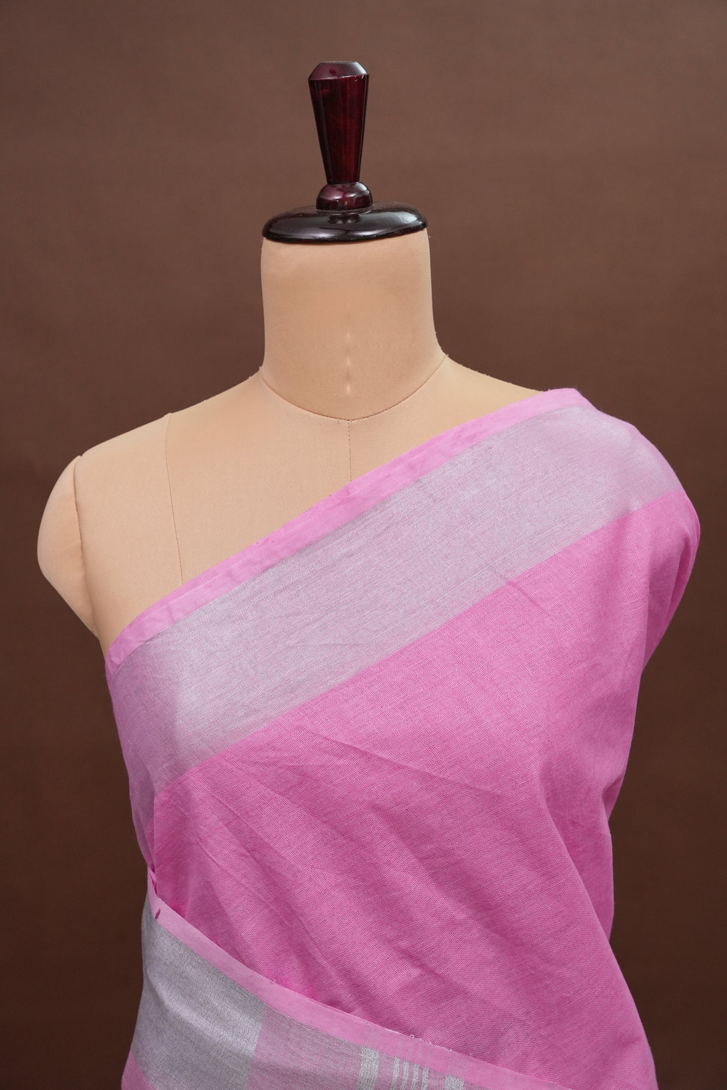 Pure Linen Saree with Tassles - Baby Pink
