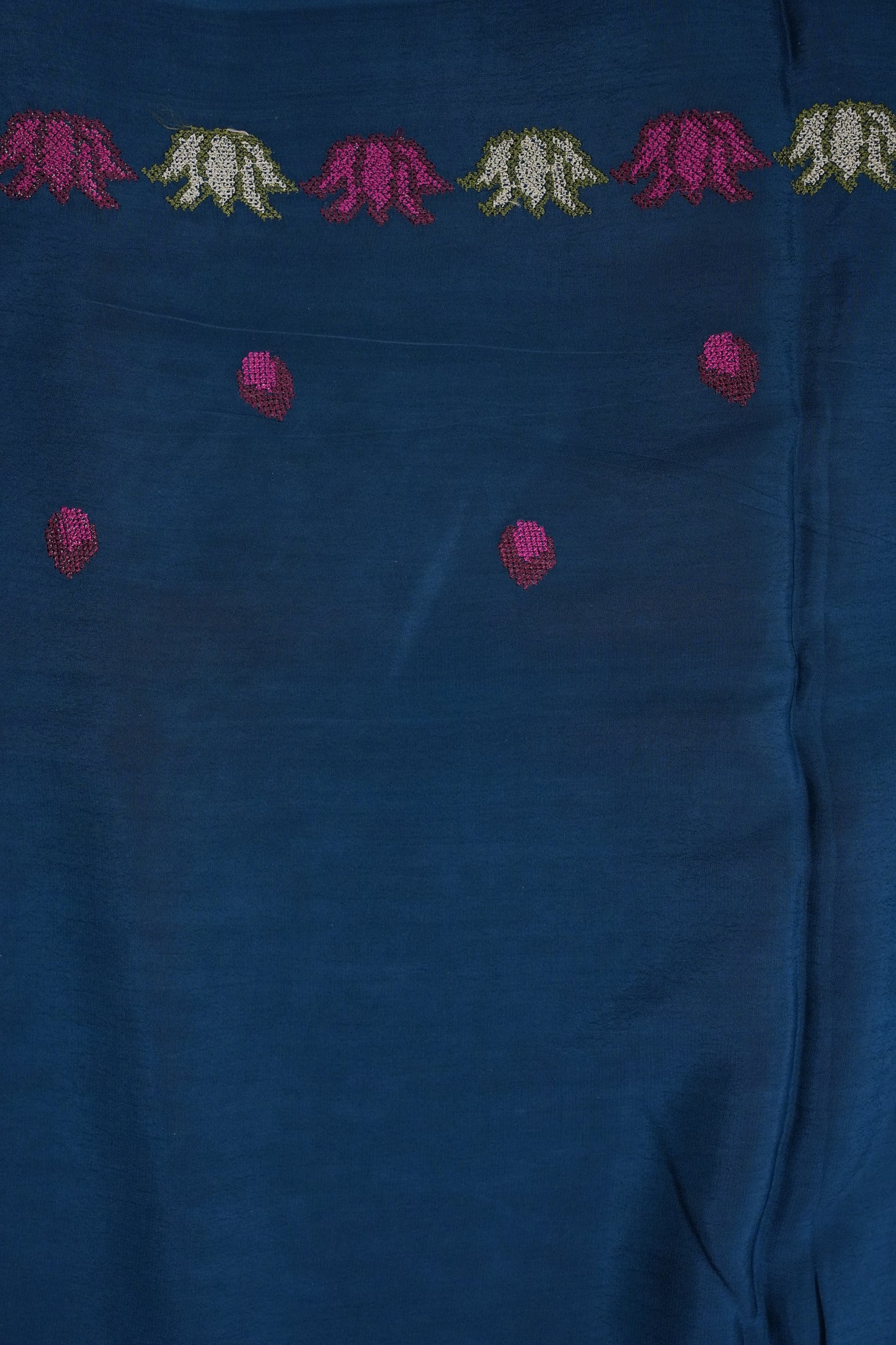 Crepe Silk Saree with Embroidered Border - Peacock Blue