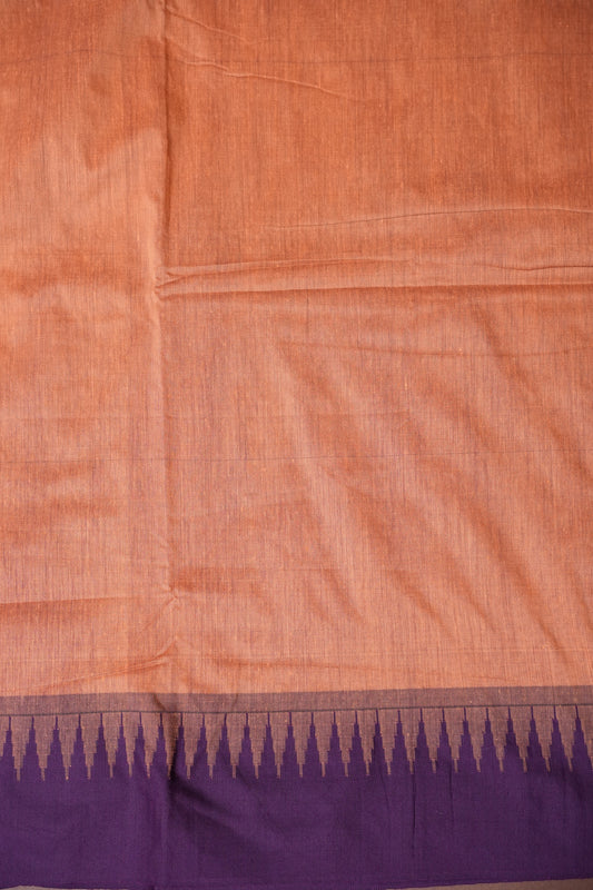Temple Border Silk Cotton Saree - Peach and Purple