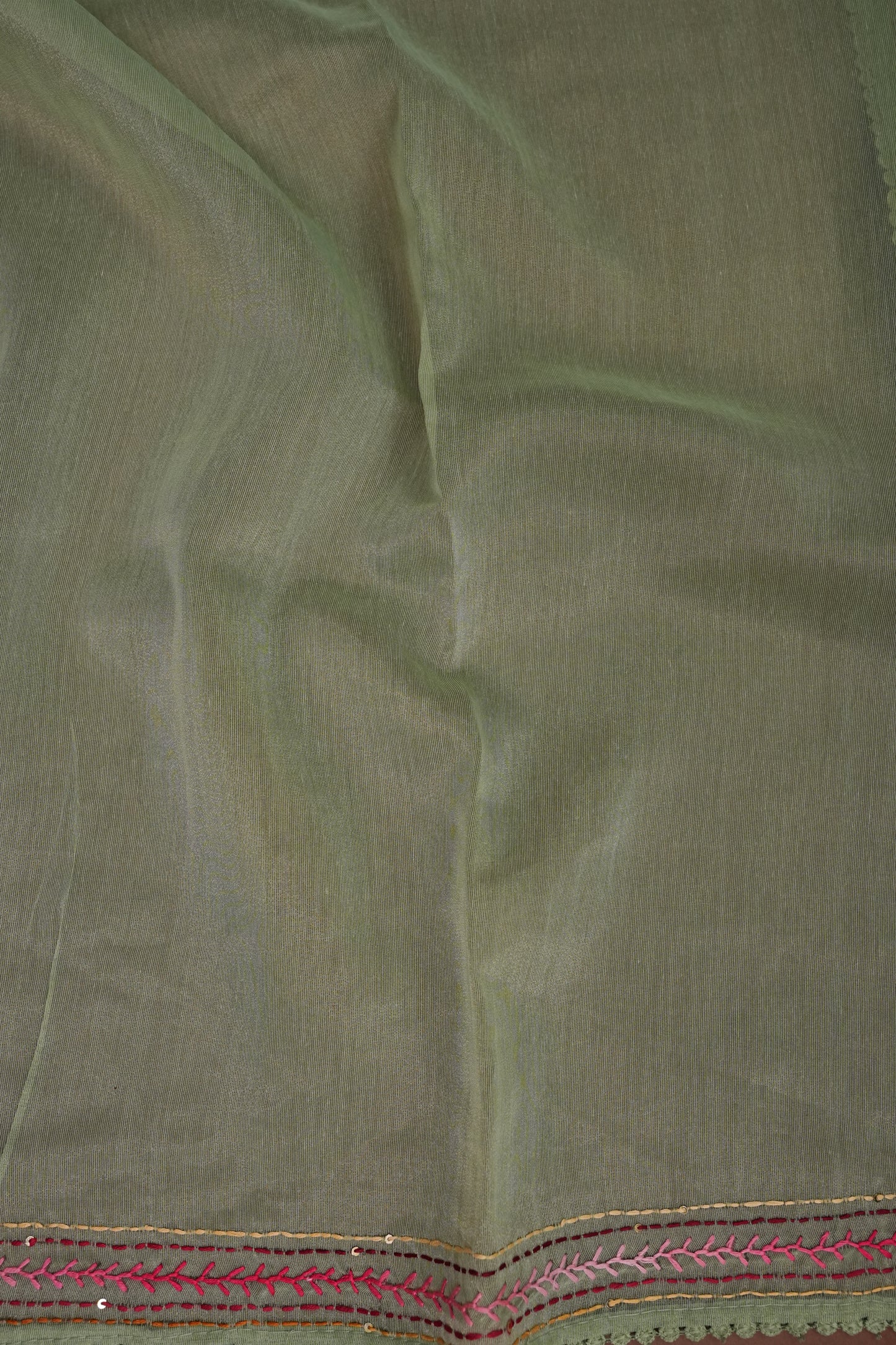 Embroidered Jute Linen Saree - Sage Green