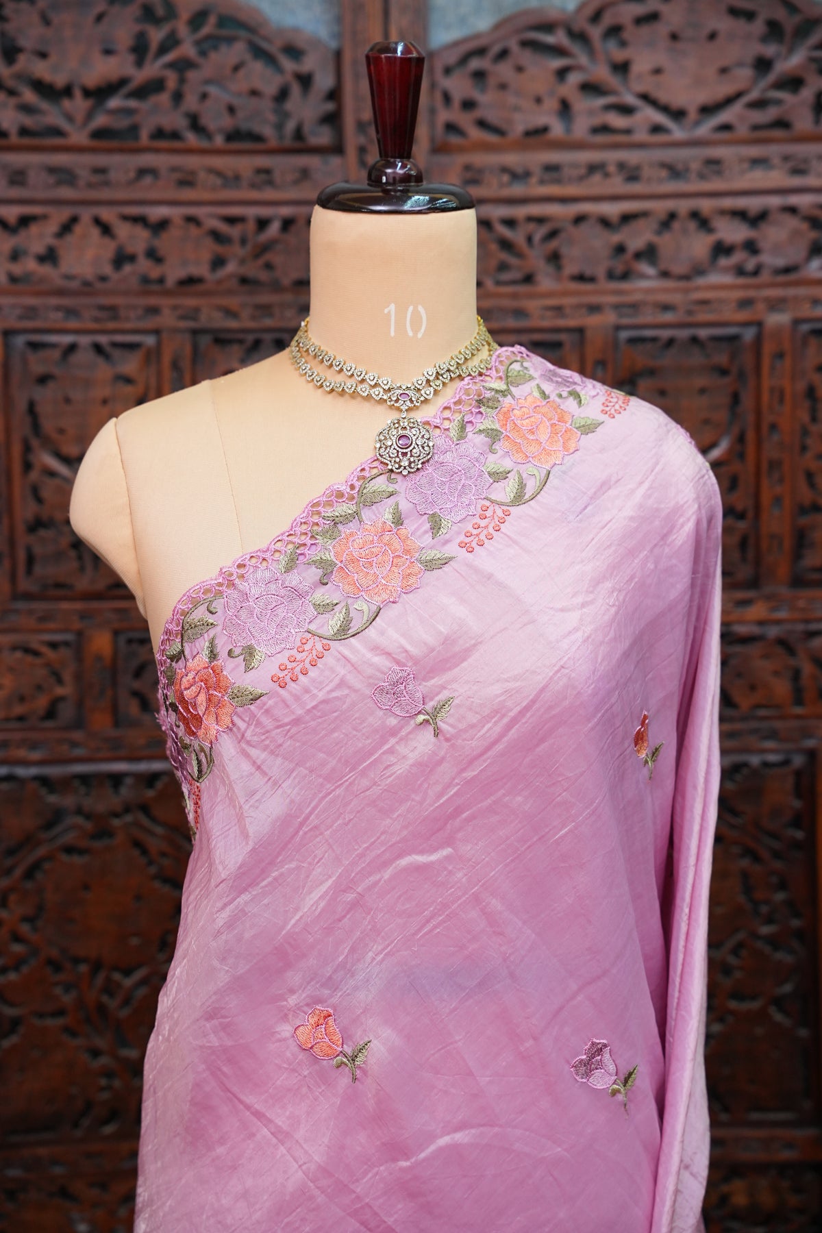 Soft Organza Glass Tissue Saree with Floral Cutwork Embroidery – Baby Pink