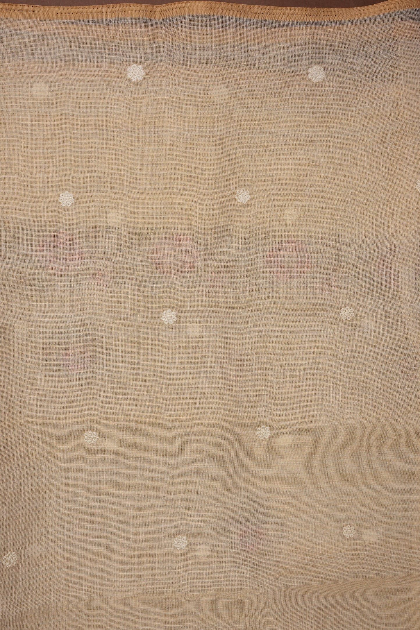 Embroidered Jute Linen Saree - Half White with Peach Undertone