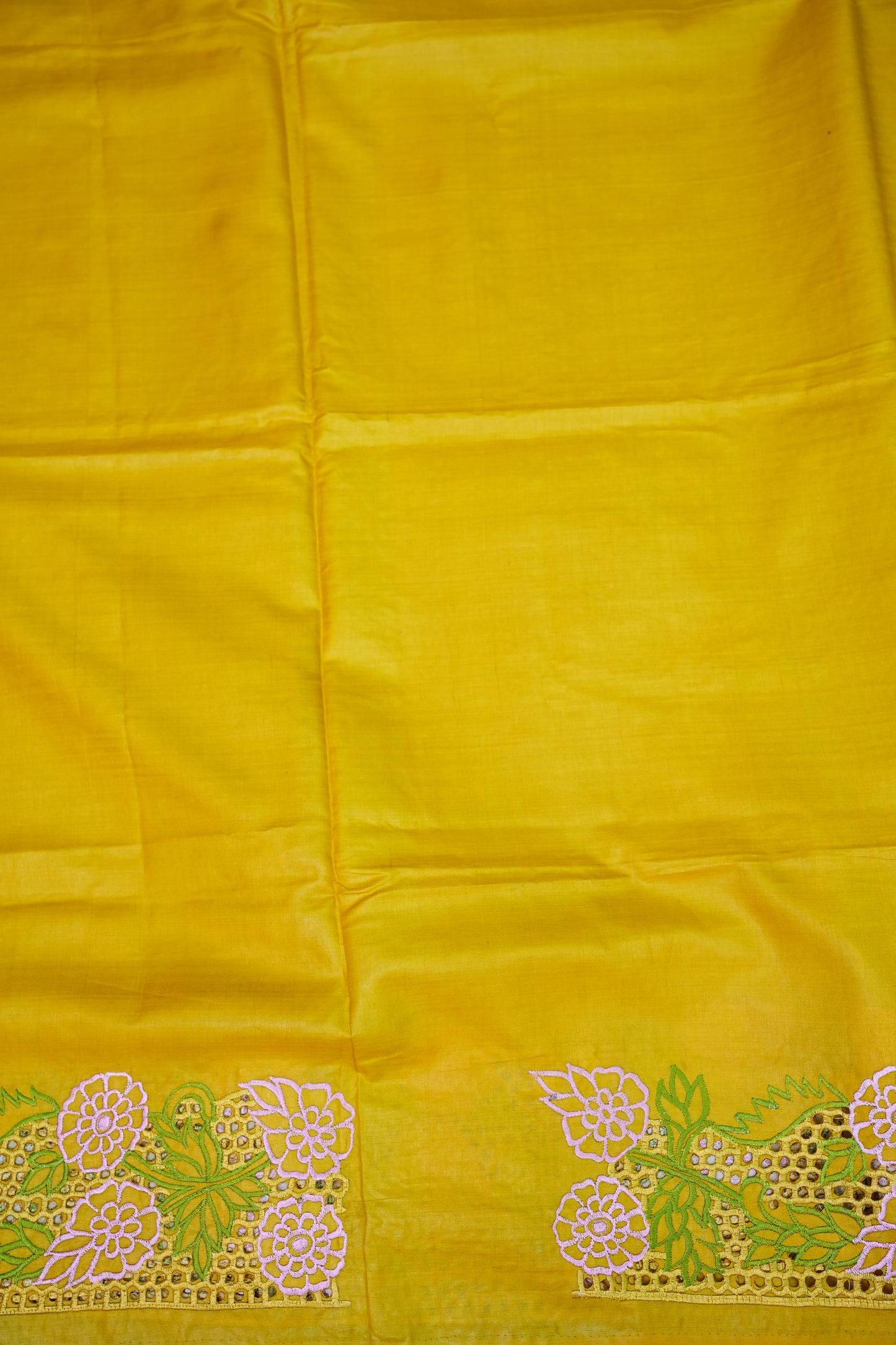 Pure Tussar Silk Saree with Cutwork Borders & Pallu – Yellow