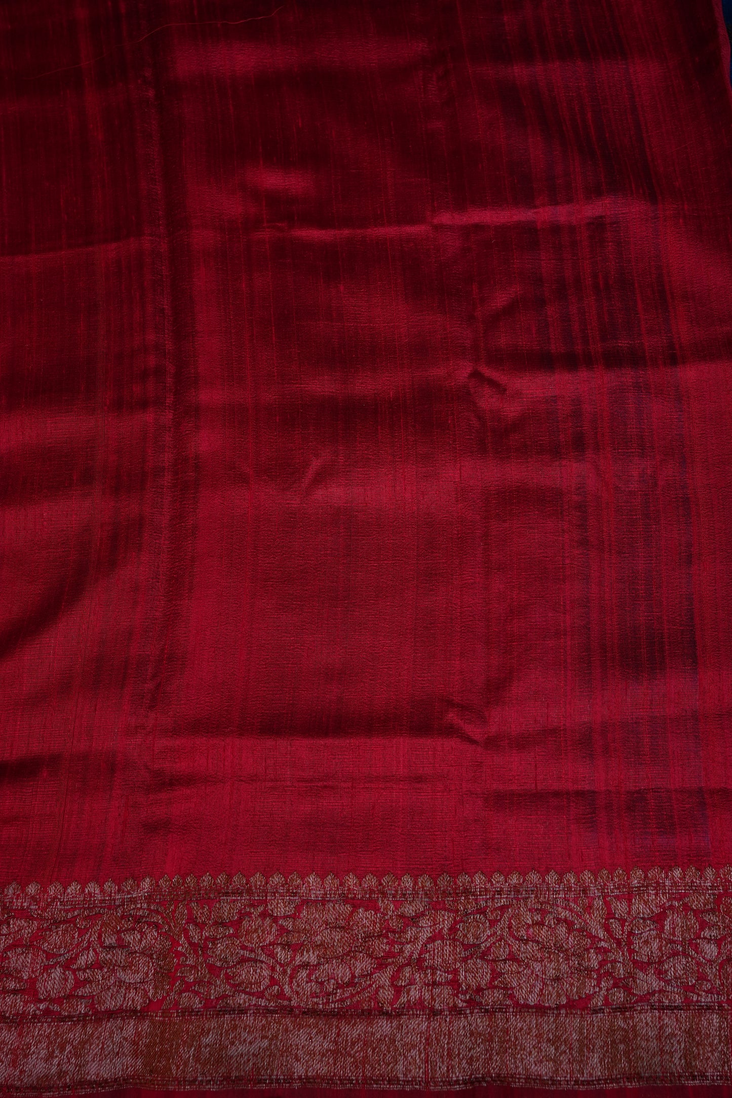 Blue Pure Tussar Banarasi Raw Silk Saree with Pink 3D Contrast Antique Zari Borders|Silk Mark Certified