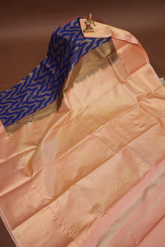 Kanchivaram Semi Silk Saree - Royal Blue with Baby Pink