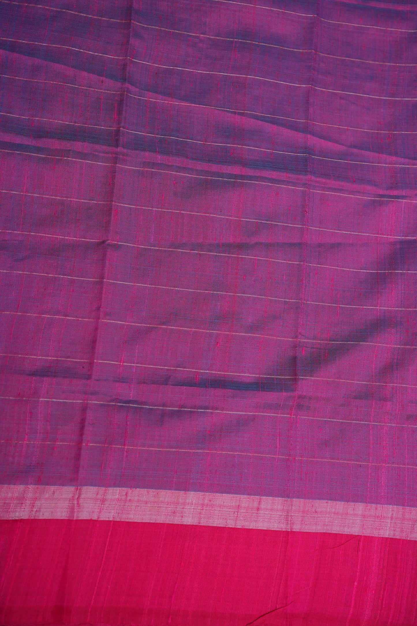 Pure Raw Silk Saree with Contrast Silver Zari Border – Sky Blue & Rani Pink